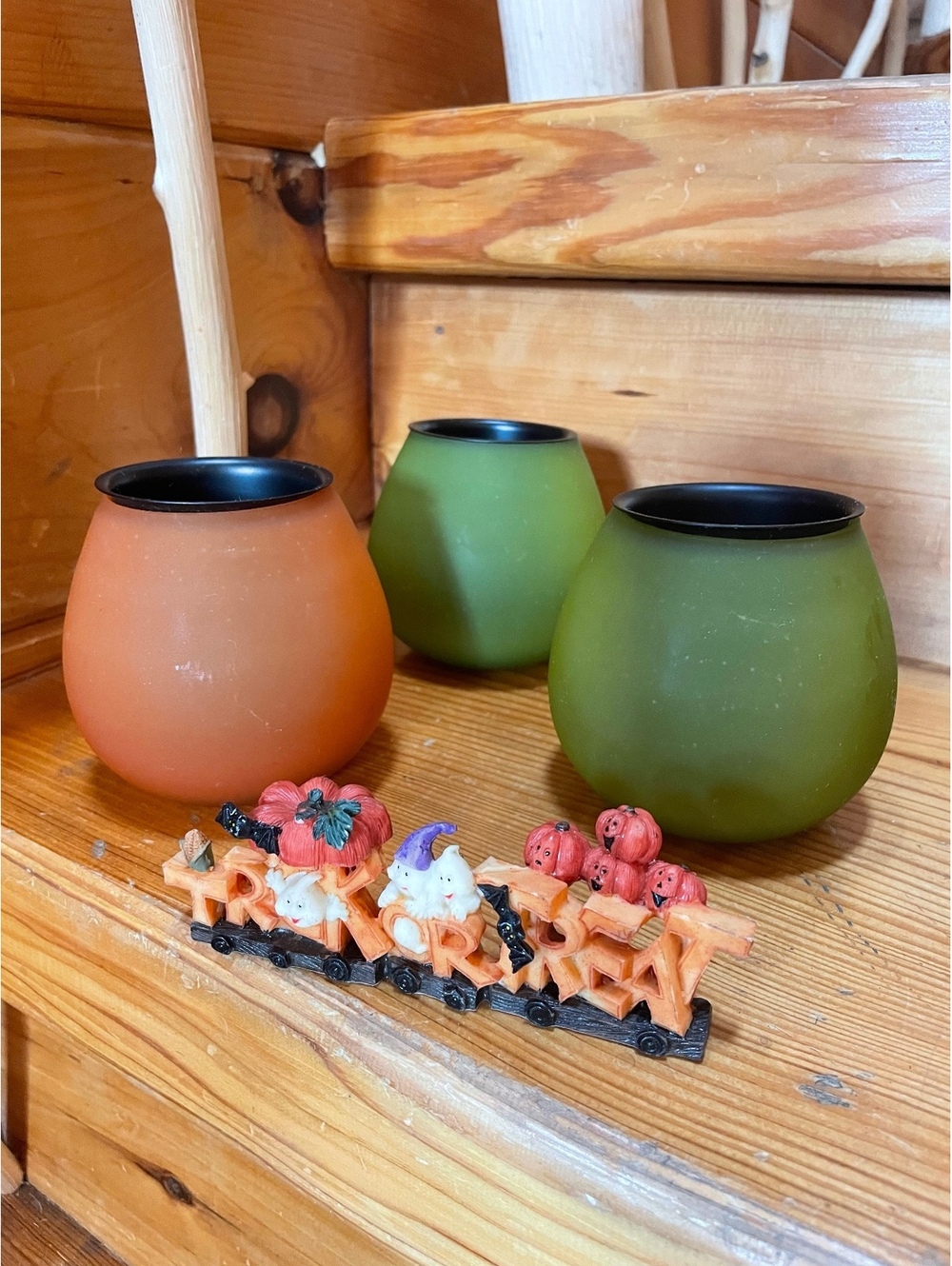 Halloween glass candle holder set with metal inserts